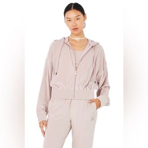 Alo Yoga Velour Glimmer Full Zip Hoodie in Dusty Pink